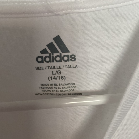 Adidas White Gradient Multicolor Logo Crewneck Tee - Kids size L(14-16) - Picture 4 of 6